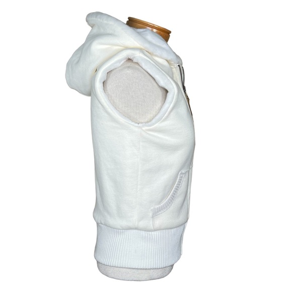 Old Navy Women’s Ivory Reversible Faux Fur Lined Sweatshirt Hooded Vest S NWT - Picture 4 of 16
